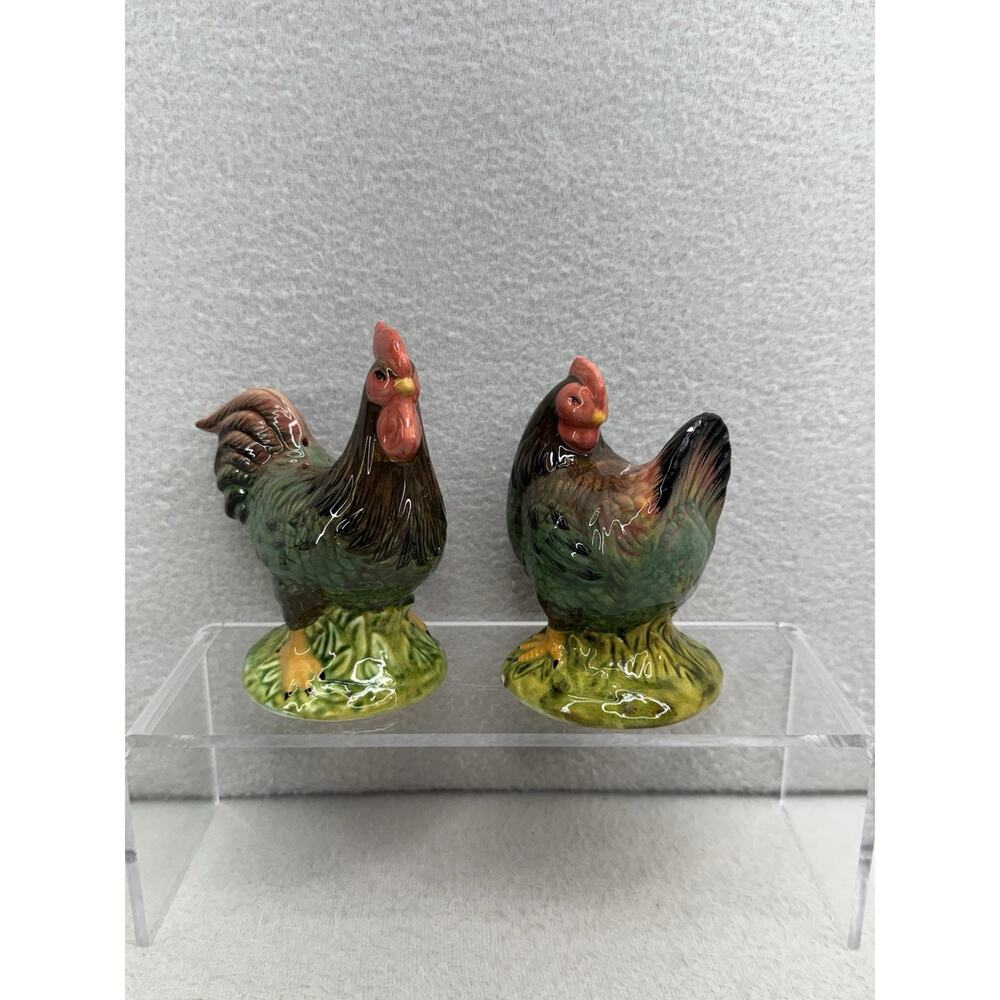 VTG Chicken Rooster Salt Pepper Shakers Ceramic Farmhouse Country Decor READ